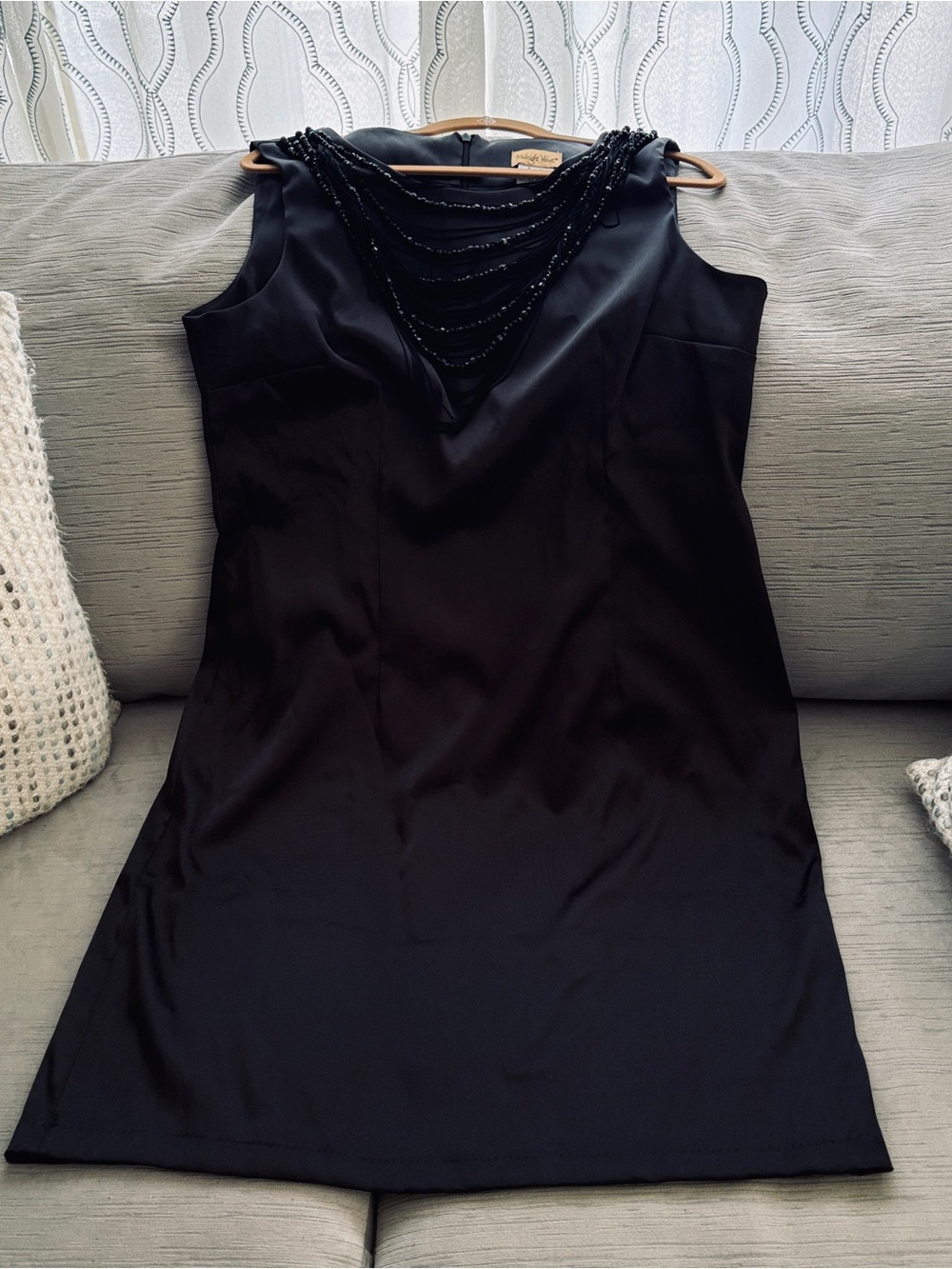 Midnight Velvet - Black Beaded Neckline Above the Knee Dress Size 16